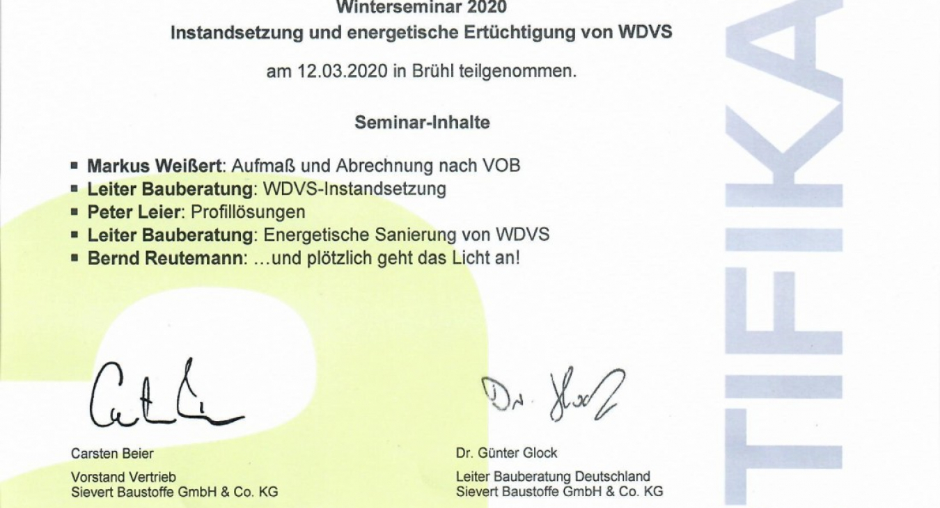 Erfolgreich abgeschlossenes Winterseminar zu WDVS